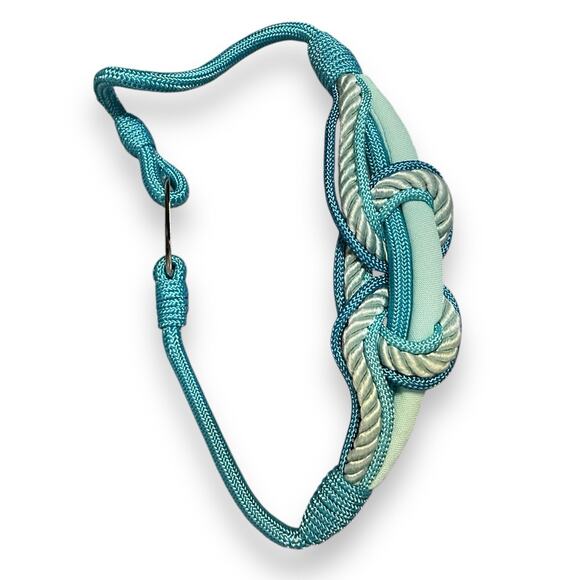 Rhea Knot Front Back Closure Elastic Belt Women's Small Blue Braided VTG Hook - Picture 6 of 11
